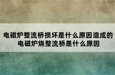 电磁炉整流桥损坏是什么原因造成的 电磁炉烧整流桥是什么原因